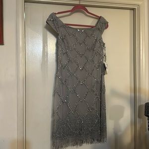 Grey silver cocktail flapper dress